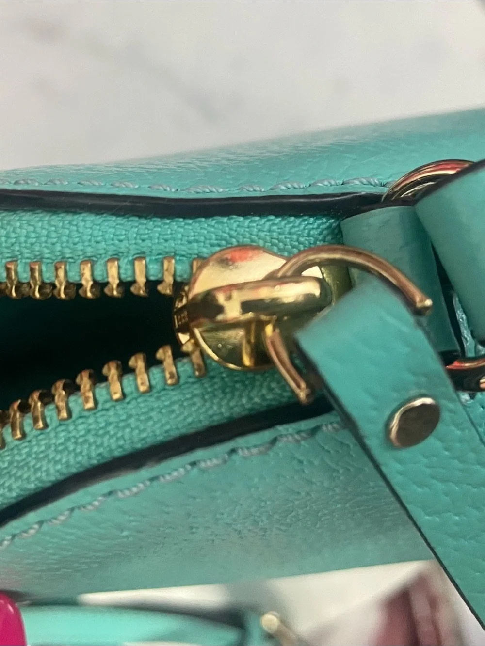 kate spade Turquoise Leather Tote with Gold Plaque